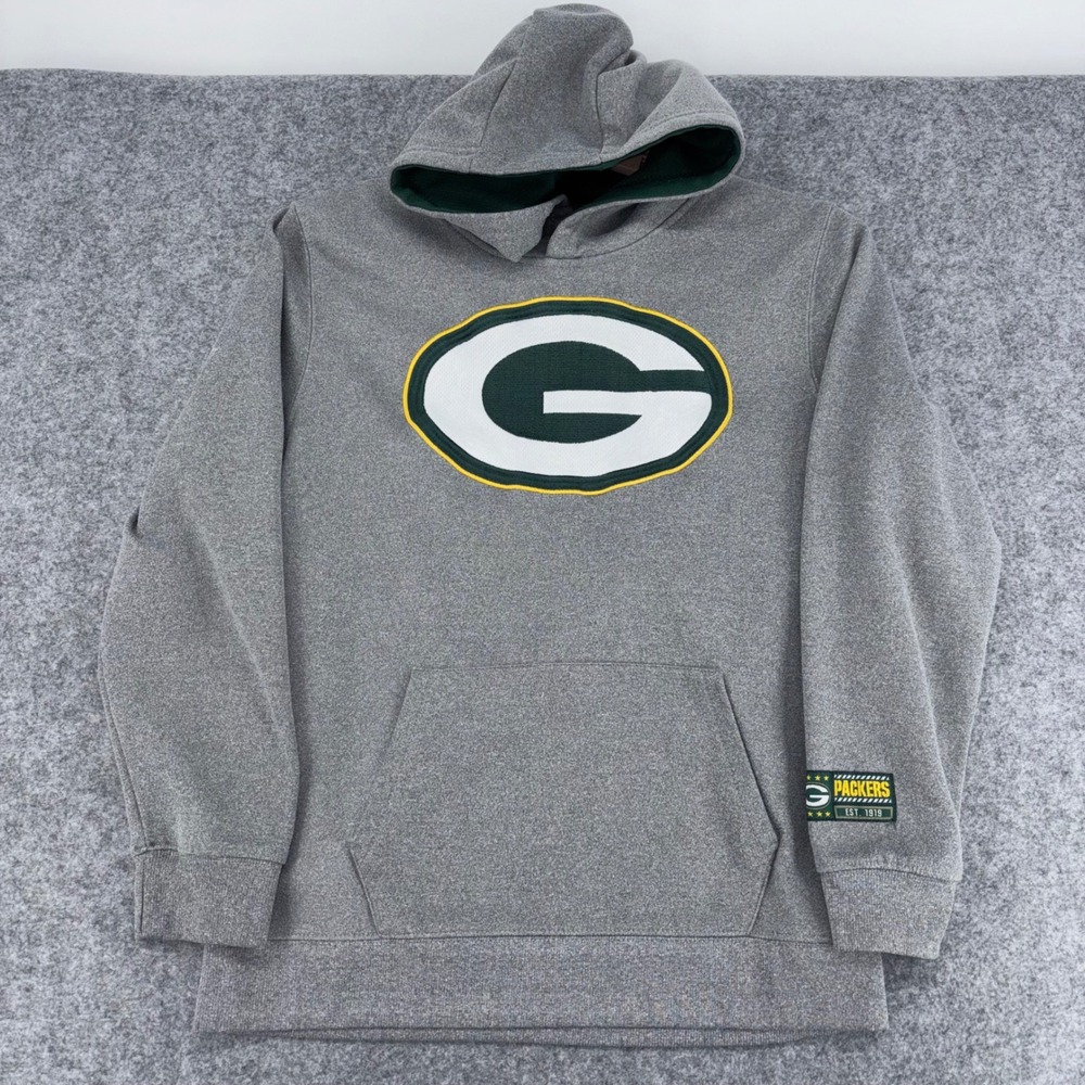 NFL Team Apparel Green Bay Packers Hoodie Boys XL 18-20 Gray Sweatshirt Logo